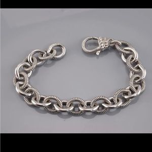 Judith Ripka Sterling Silver 11mm Oval Cable Linked Statement Bracelet 38g 7.5"